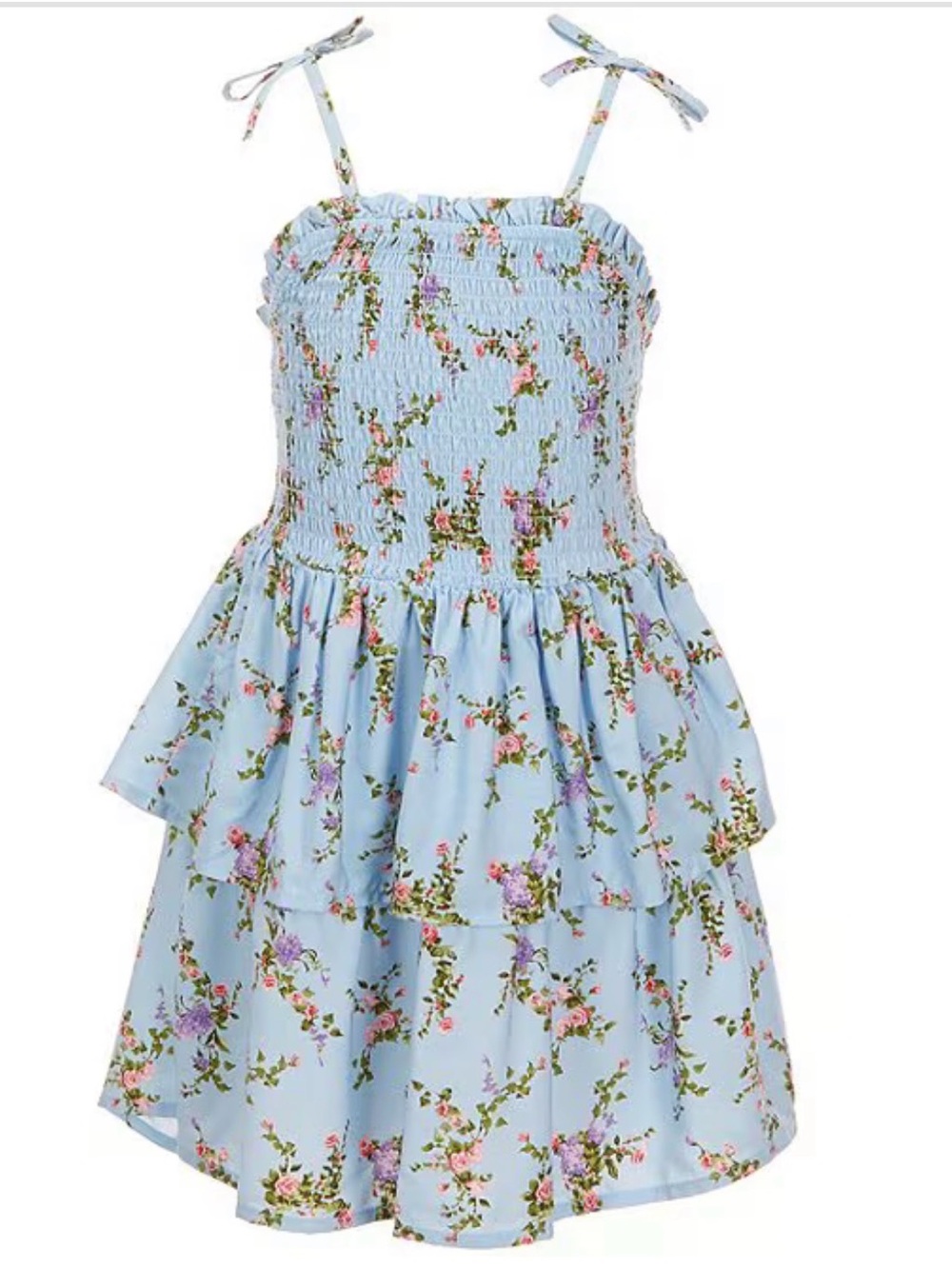 NWT GB Girls Blue Pink Floral Smocked Tiered Dress 3T